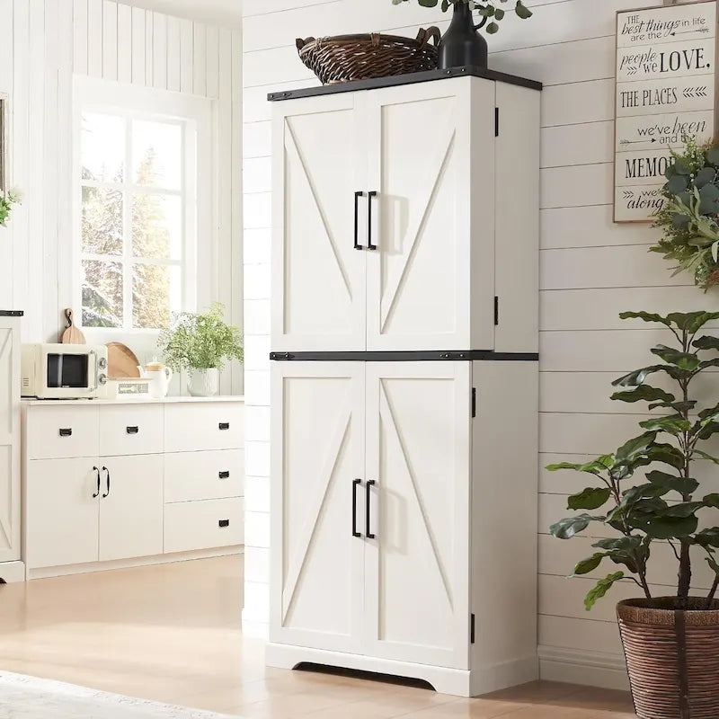 Garde-manger de cuisine de ferme de 183 cm de haut, armoire de rangement avec portes coulissantes façon grange