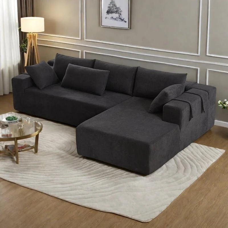 Canapé d'angle modulaire en chenille 108 places avec 6 coussins, méridienne réversible