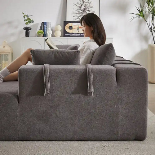 Canapé d'angle modulaire en chenille 108 places avec 6 coussins, méridienne réversible