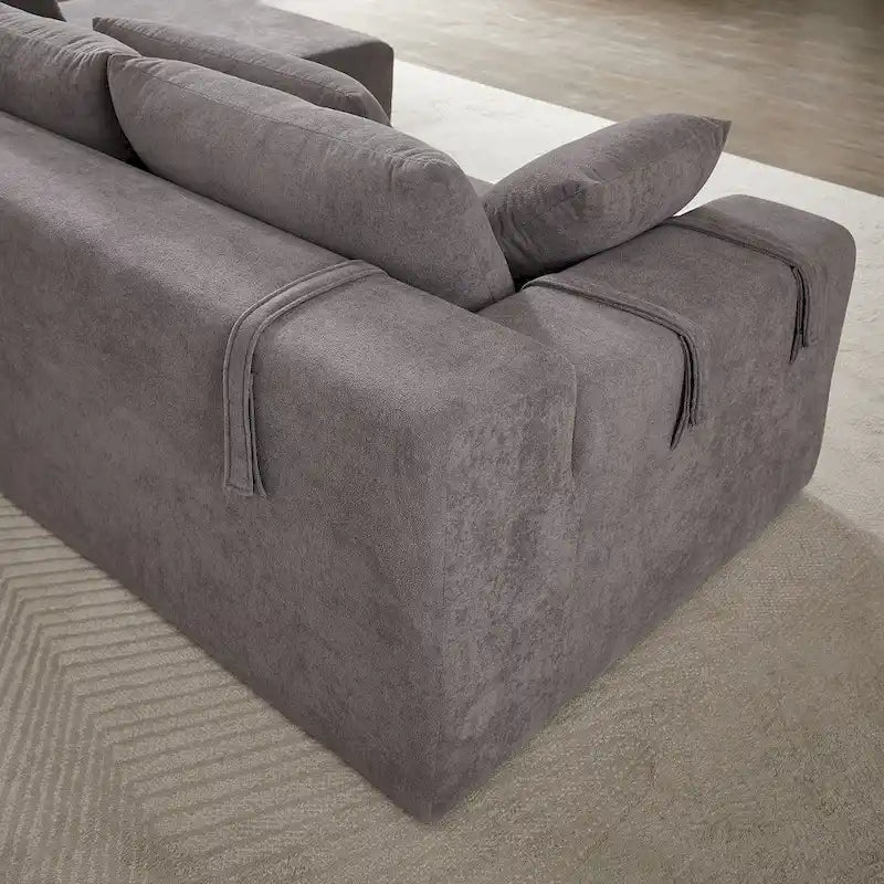 Canapé d'angle modulaire en chenille 108 places avec 6 coussins, méridienne réversible