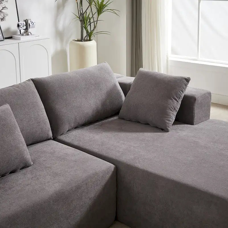 Canapé d'angle modulaire en chenille 108 places avec 6 coussins, méridienne réversible