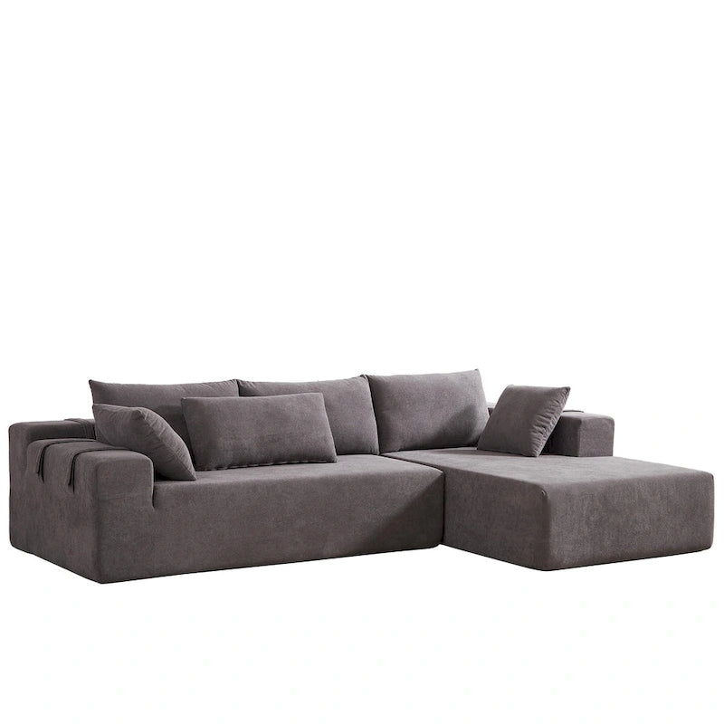 Canapé d'angle modulaire en chenille 108 places avec 6 coussins, méridienne réversible