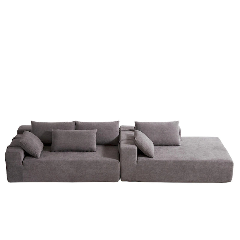 Canapé d'angle modulaire en chenille 108 places avec 6 coussins, méridienne réversible