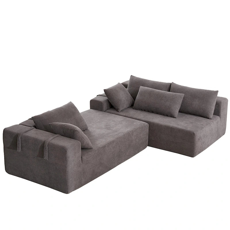 Canapé d'angle modulaire en chenille 108 places avec 6 coussins, méridienne réversible