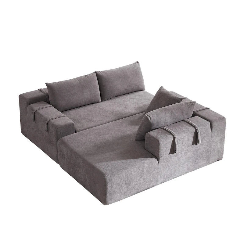 Canapé d'angle modulaire en chenille 108 places avec 6 coussins, méridienne réversible