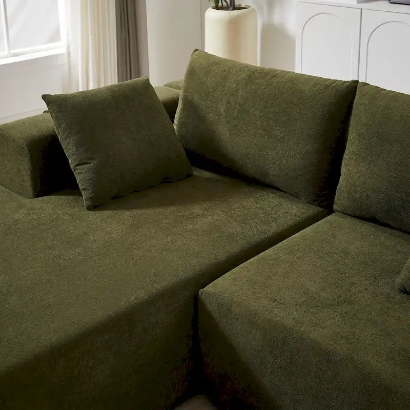Canapé d'angle modulaire en chenille 108 places avec 6 coussins, méridienne réversible