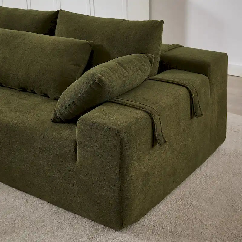 Canapé d'angle modulaire en chenille 108 places avec 6 coussins, méridienne réversible