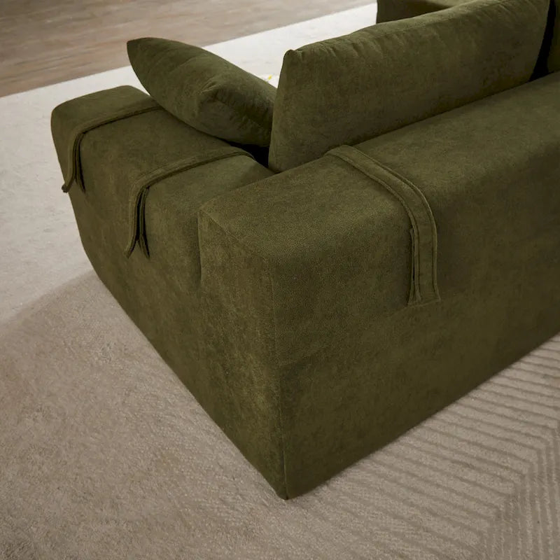 Canapé d'angle modulaire en chenille 108 places avec 6 coussins, méridienne réversible