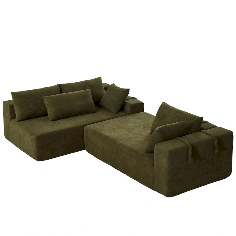 Canapé d'angle modulaire en chenille 108 places avec 6 coussins, méridienne réversible