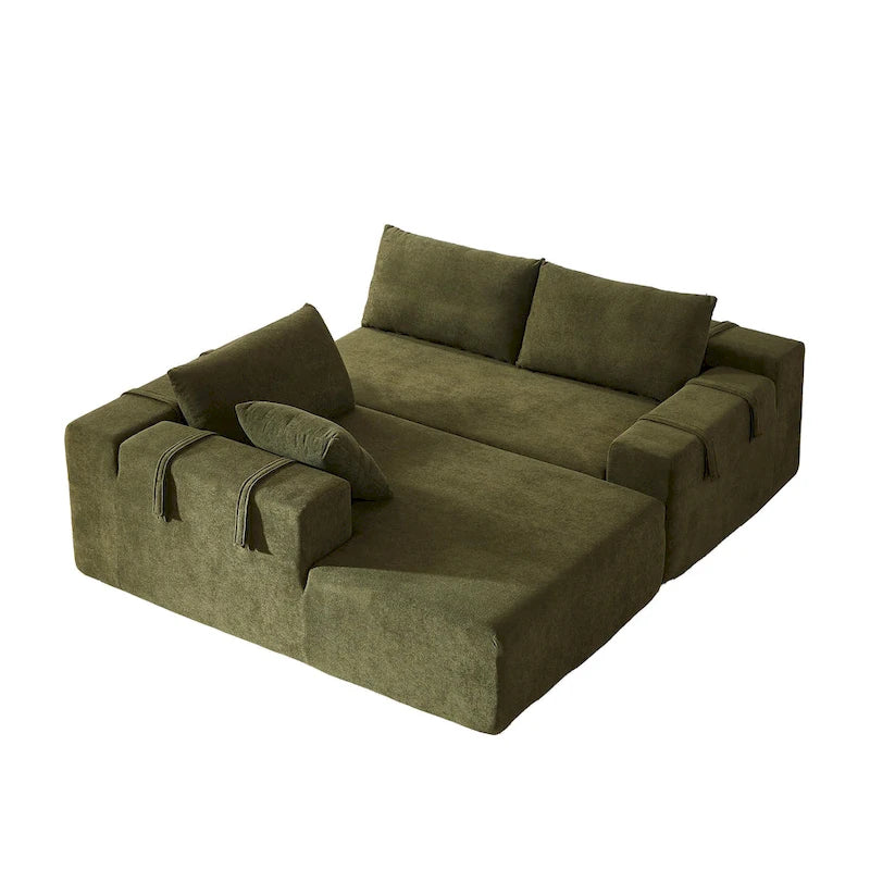 Canapé d'angle modulaire en chenille 108 places avec 6 coussins, méridienne réversible