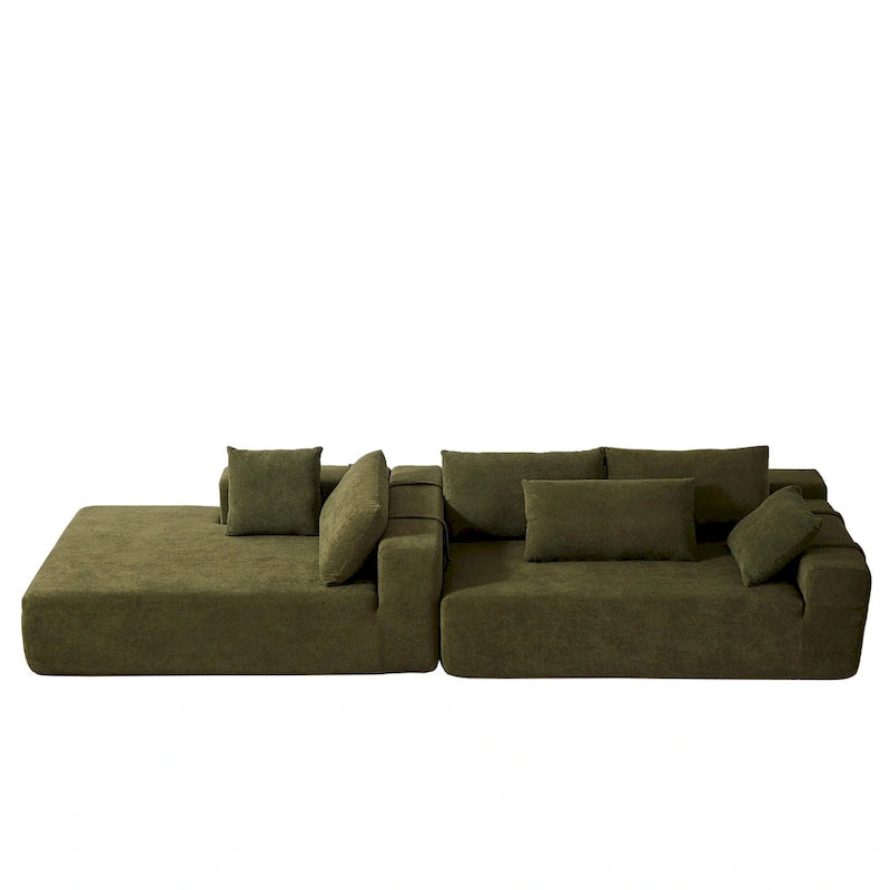 Canapé d'angle modulaire en chenille 108 places avec 6 coussins, méridienne réversible