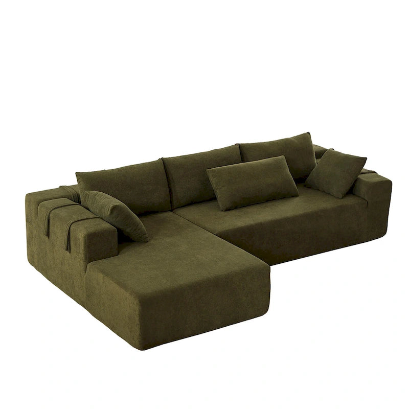 Canapé d'angle modulaire en chenille 108 places avec 6 coussins, méridienne réversible