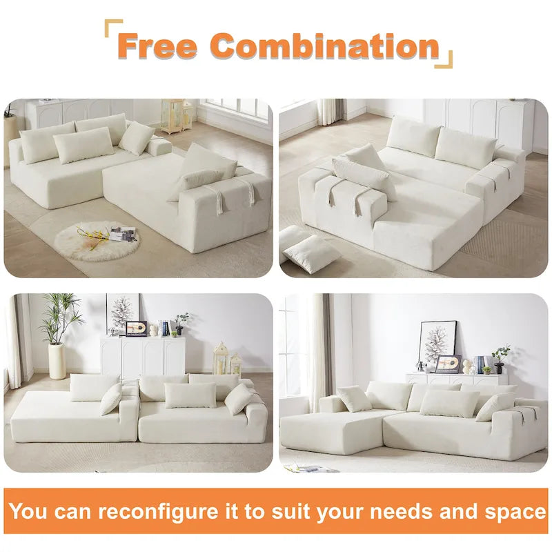 Canapé d'angle modulaire en chenille 108 places avec 6 coussins, méridienne réversible