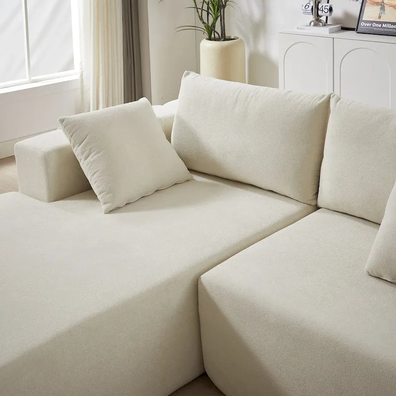Canapé d'angle modulaire en chenille 108 places avec 6 coussins, méridienne réversible