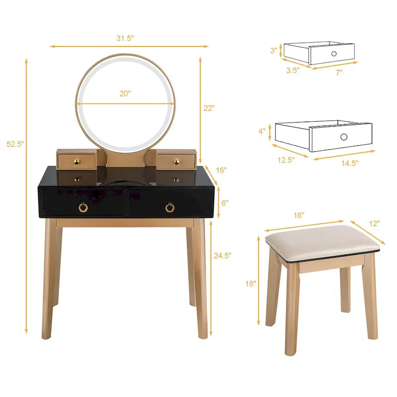 Coiffeuse — Commande tactile, 3 modes d'éclairage