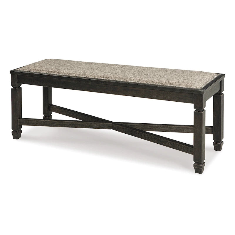 Banc de salle à manger — Entretoise en X et garniture cloutée, Bois noir, 50 pouces