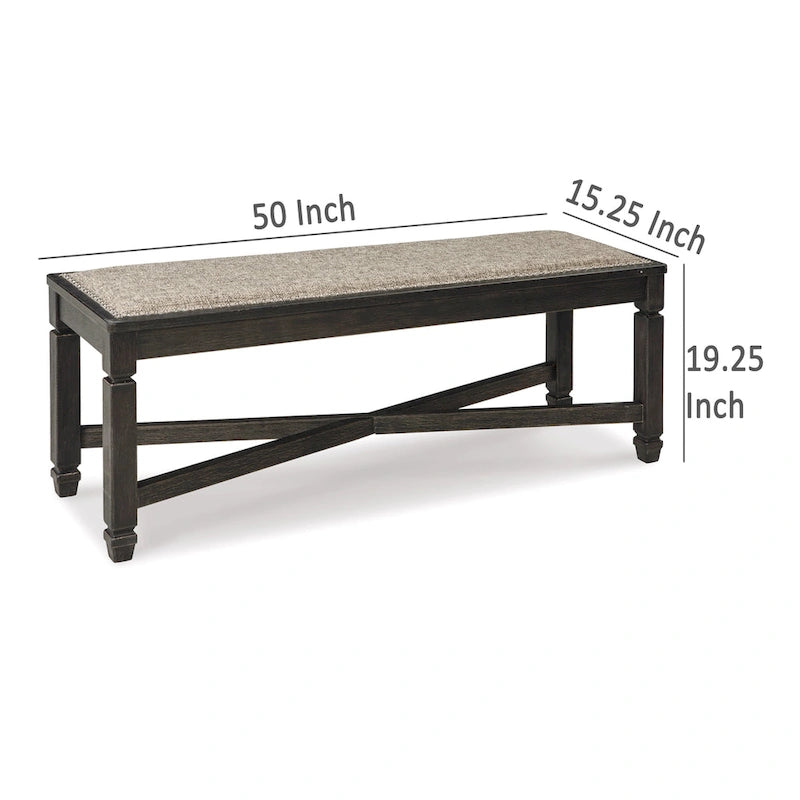 Banc de salle à manger — Entretoise en X et garniture cloutée, Bois noir, 50 pouces