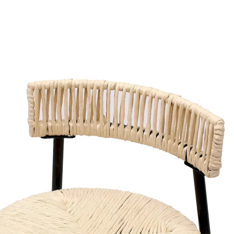 Tabourets de bar tissés à la main avec dossier, ensemble de 2 tabourets de bar ronds en corde de papier avec repose-pieds pour îlot de cuisine et salles à manger