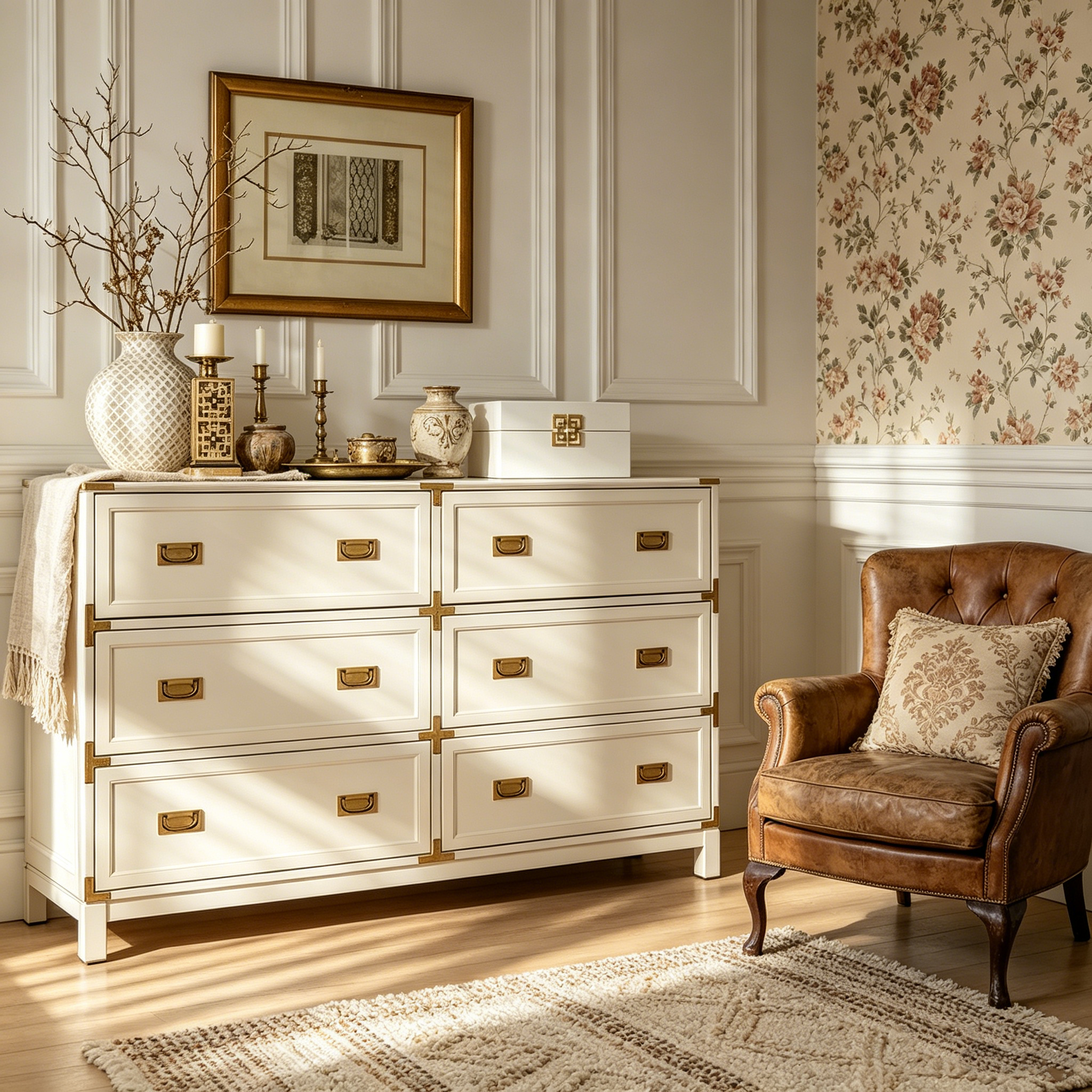 Commode 6 tiroirs avec détails dorés