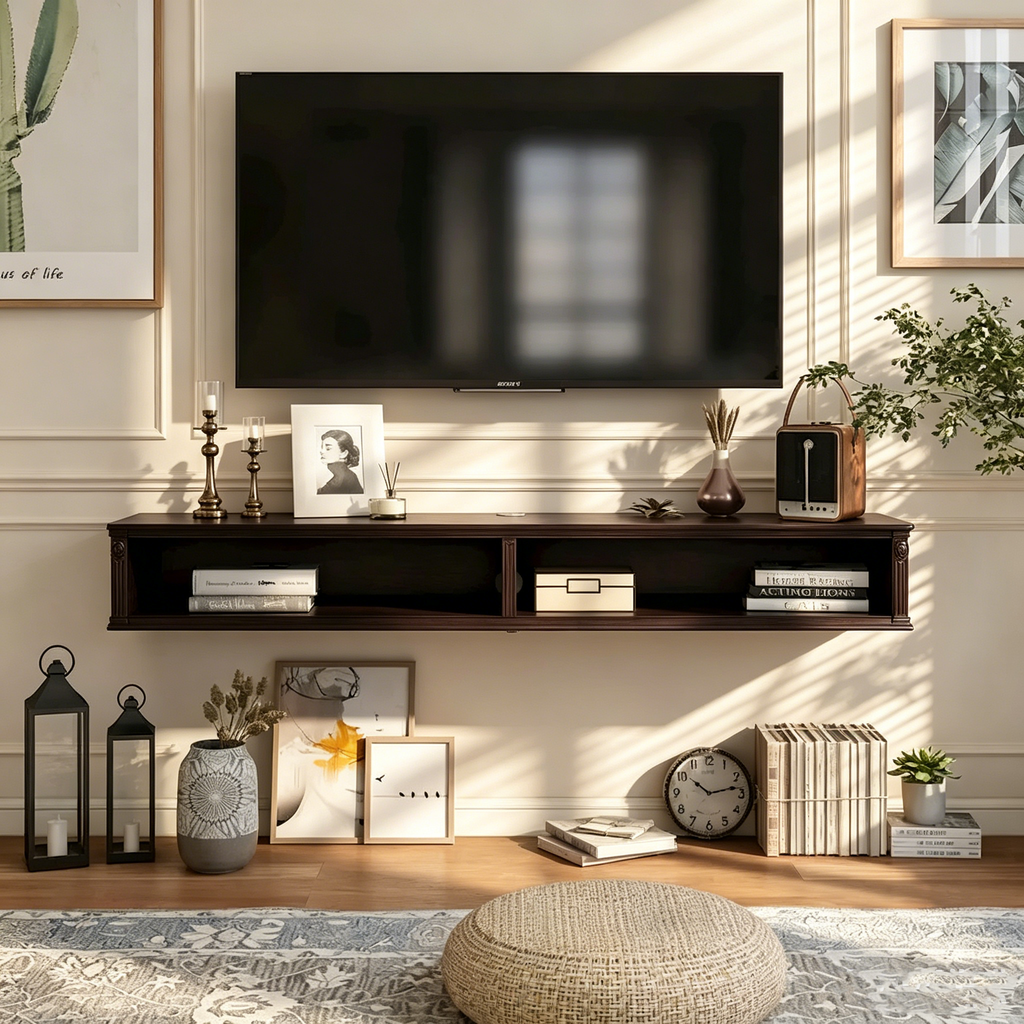 Meuble TV mural à deux niveaux de style moderne de 60 pouces