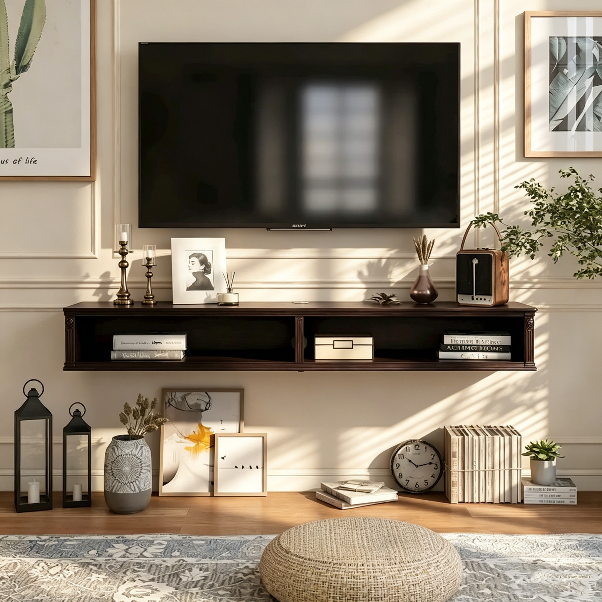 Meuble TV mural à deux niveaux de style moderne de 60 pouces