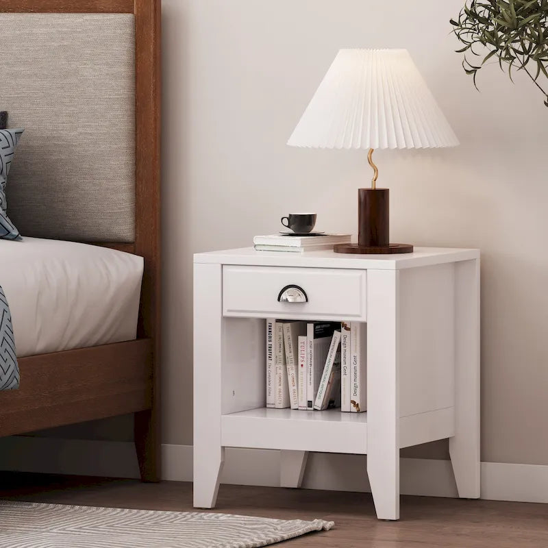 Table de chevet imitation bois, style tiroir