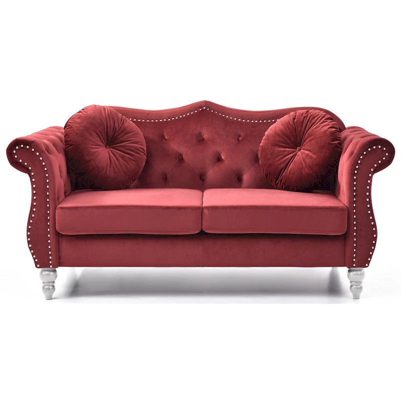Causeuse en velours de 173 cm (coussins décoratifs inclus) — 173 cm (L) x 89 cm (l) x 86 cm (H)