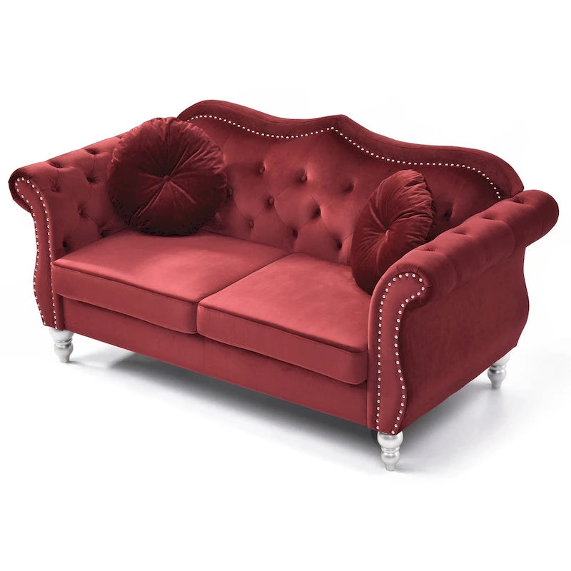 Causeuse en velours de 173 cm (coussins décoratifs inclus) — 173 cm (L) x 89 cm (l) x 86 cm (H)