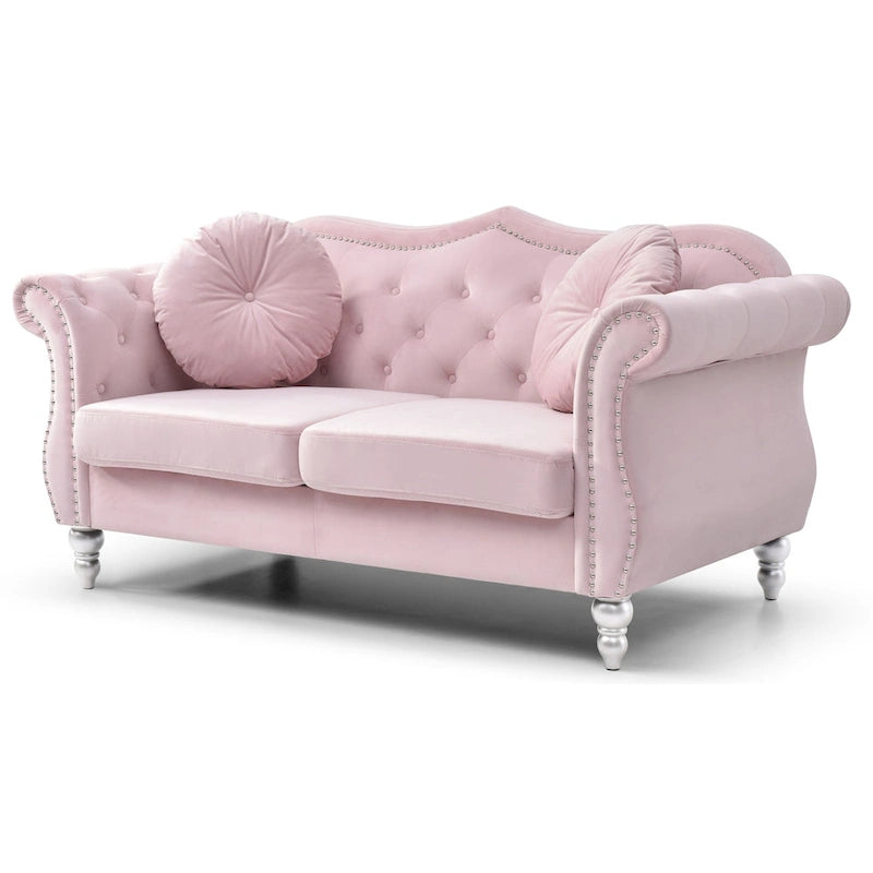 Causeuse en velours de 173 cm (coussins décoratifs inclus) — 173 cm (L) x 89 cm (l) x 86 cm (H)