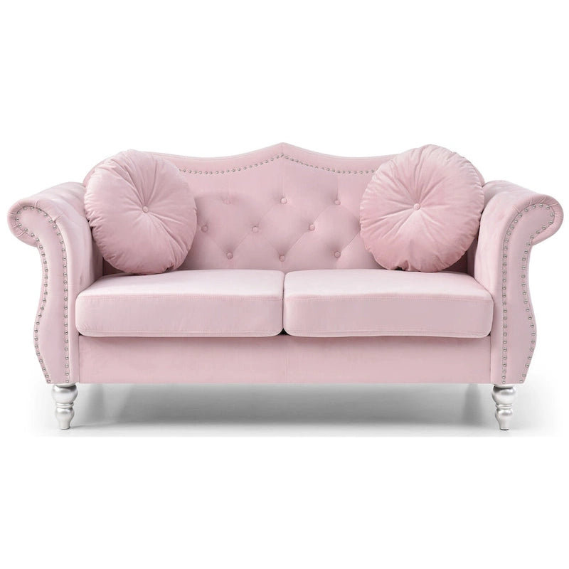 Causeuse en velours de 173 cm (coussins décoratifs inclus) — 173 cm (L) x 89 cm (l) x 86 cm (H)