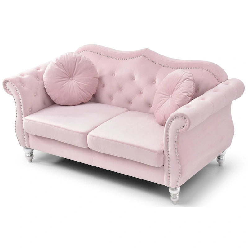 Causeuse en velours de 173 cm (coussins décoratifs inclus) — 173 cm (L) x 89 cm (l) x 86 cm (H)