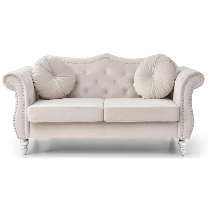 Causeuse en velours de 173 cm (coussins décoratifs inclus) — 173 cm (L) x 89 cm (l) x 86 cm (H)