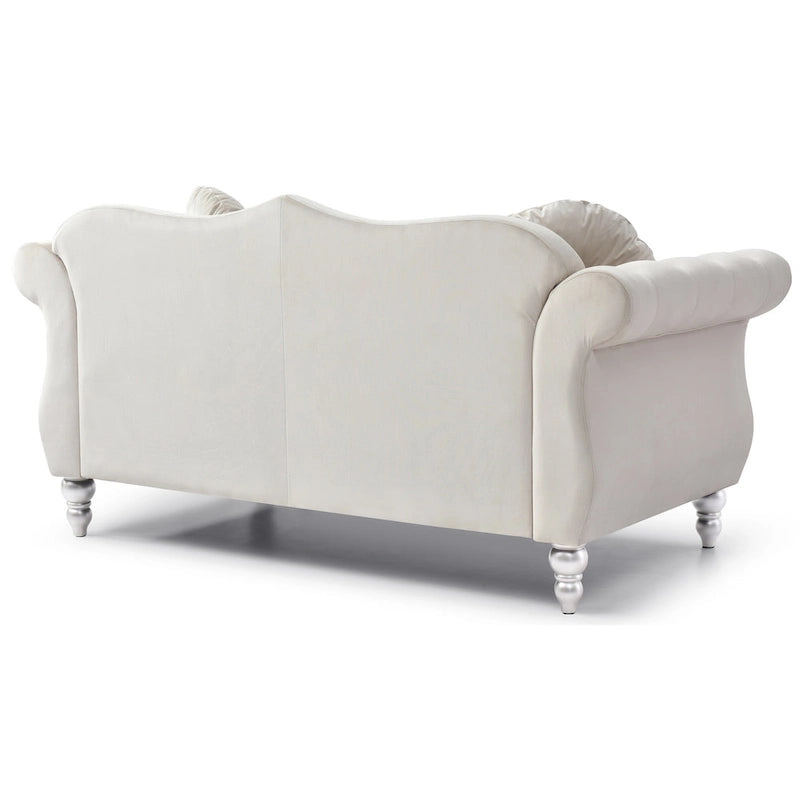 Causeuse en velours de 173 cm (coussins décoratifs inclus) — 173 cm (L) x 89 cm (l) x 86 cm (H)