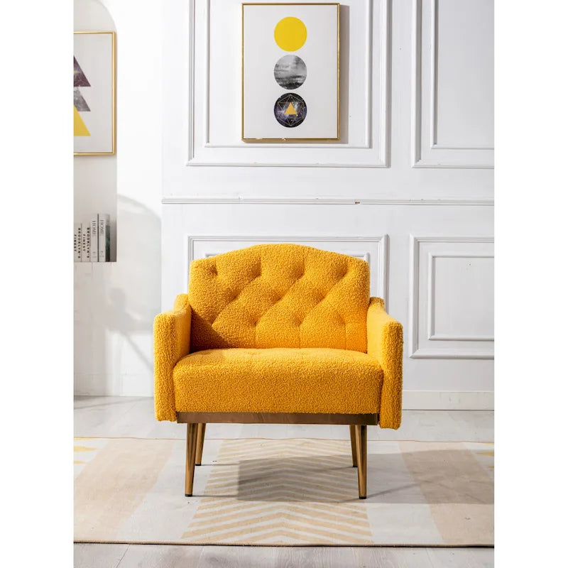 Fauteuil d'appoint capitonné en tissu Teddy avec pieds or rose