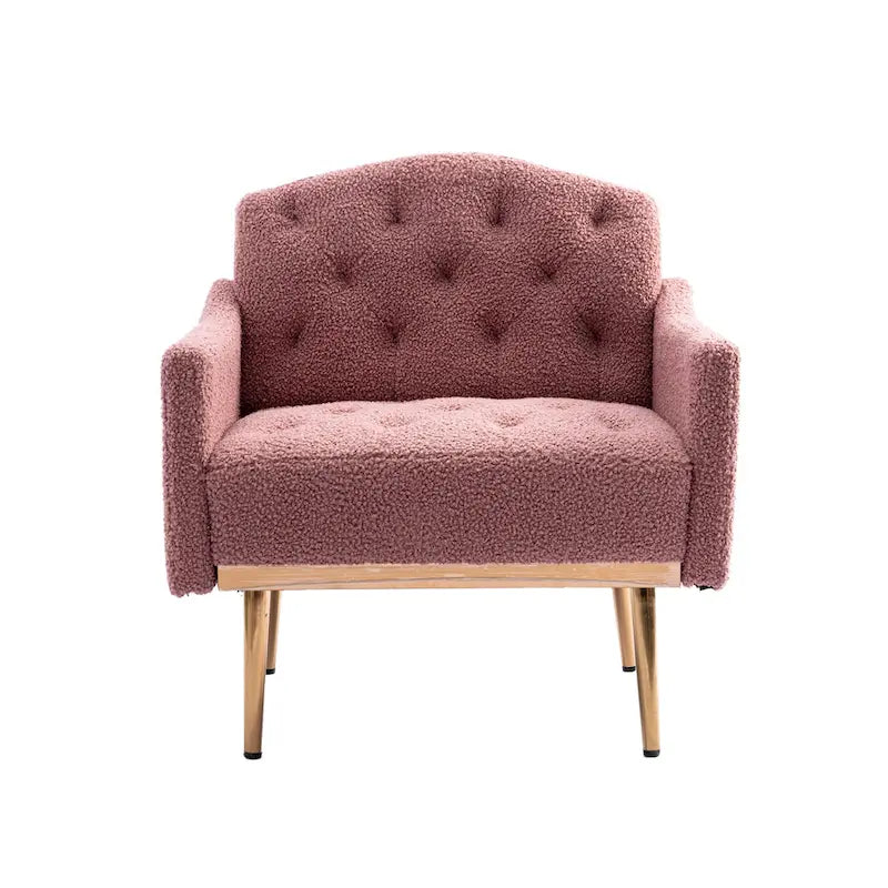 Fauteuil d'appoint capitonné en tissu Teddy avec pieds or rose