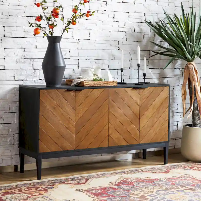 Meuble TV Moderne à Chevrons (avec Étagères Réglables) — 140 cm