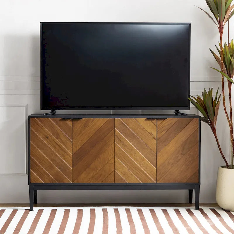 Meuble TV Moderne à Chevrons (avec Étagères Réglables) — 140 cm