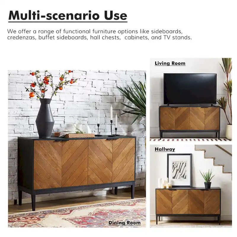 Meuble TV Moderne à Chevrons (avec Étagères Réglables) — 140 cm