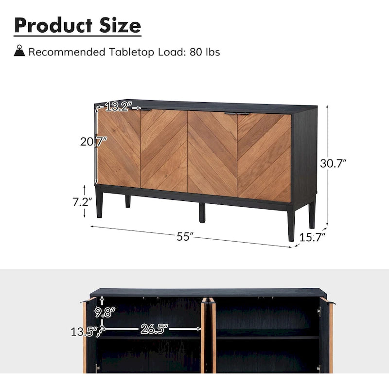 Meuble TV Moderne à Chevrons (avec Étagères Réglables) — 140 cm