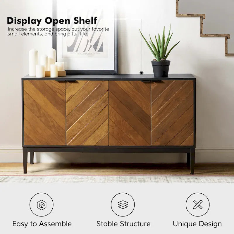 Meuble TV Moderne à Chevrons (avec Étagères Réglables) — 140 cm