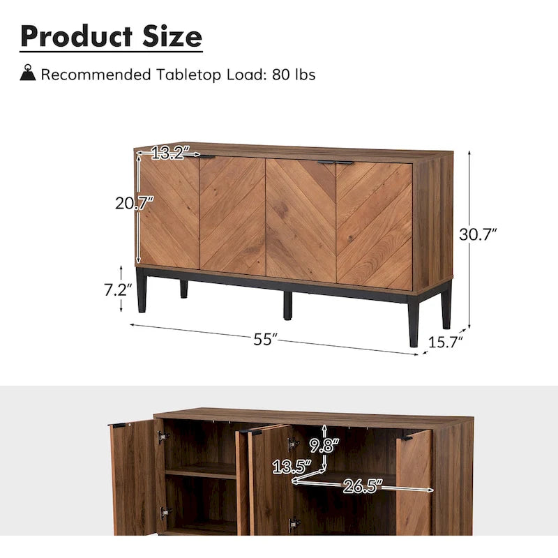 Meuble TV Moderne à Chevrons (avec Étagères Réglables) — 140 cm