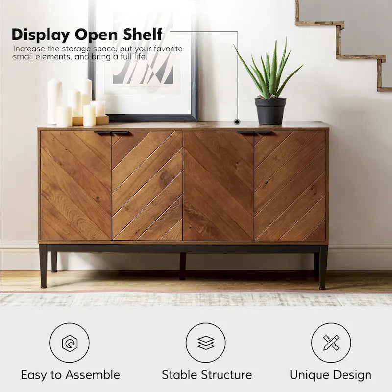 Meuble TV Moderne à Chevrons (avec Étagères Réglables) — 140 cm