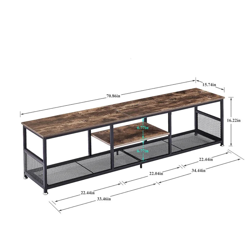 Meuble TV — Meuble TV/console multimédia de style industriel avec espace de rangement et étagères grillagées — Convient au salon ou à la chambre — Marron
