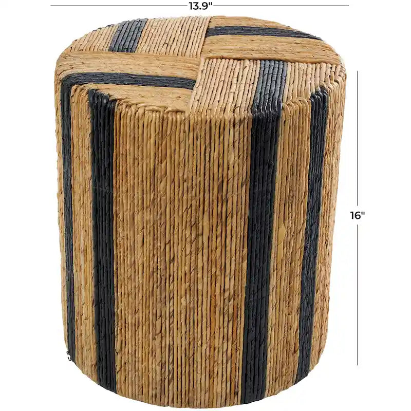 Table d'appoint linéaire faite à la main en feuille de bananier avec rayures colorées, décor Roche River marron