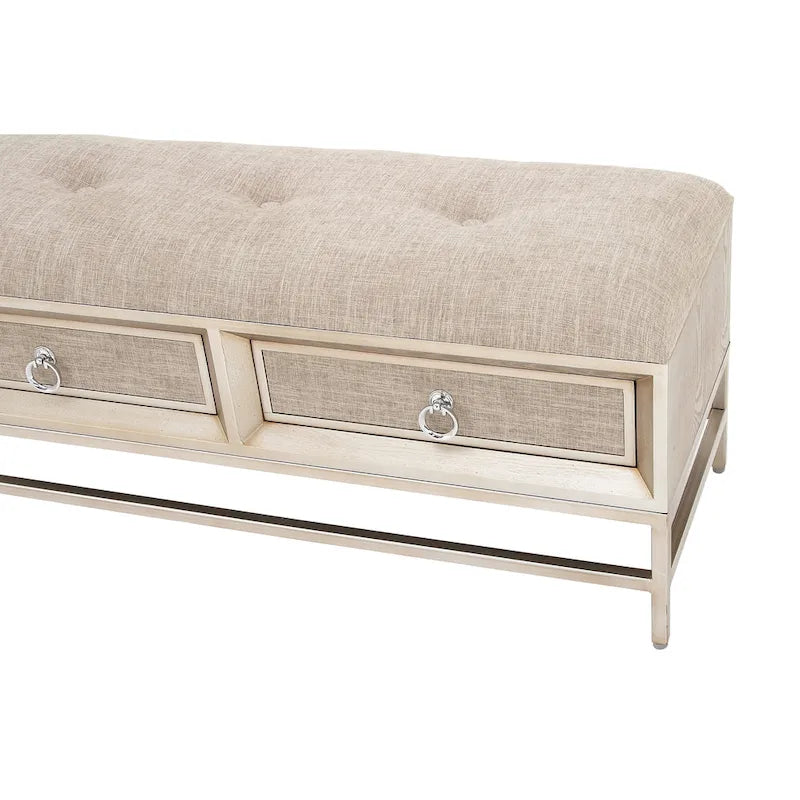 Banc de rangement capitonné en lin