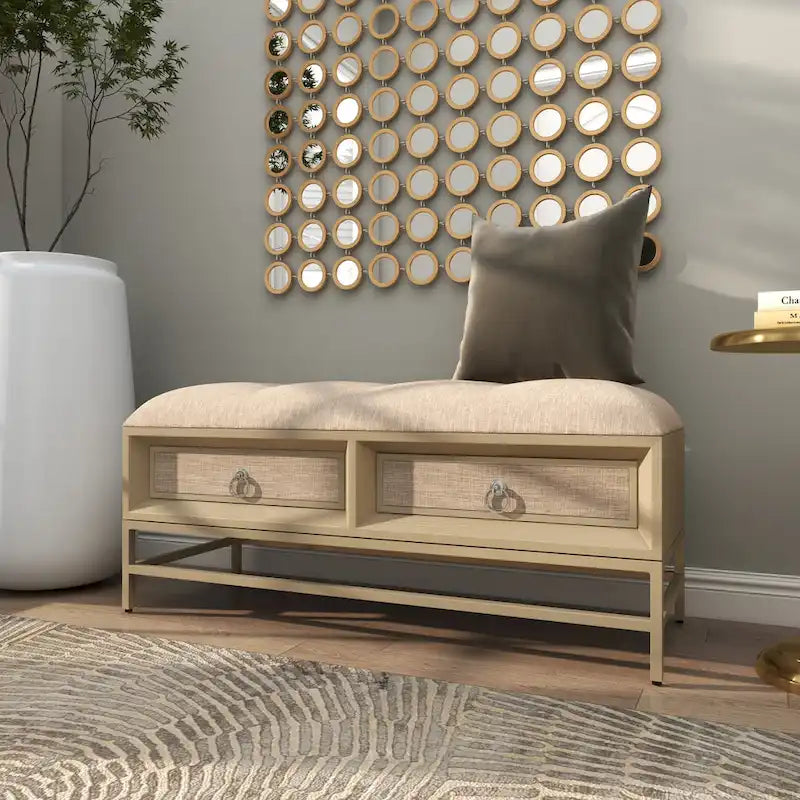 Banc de rangement capitonné en lin