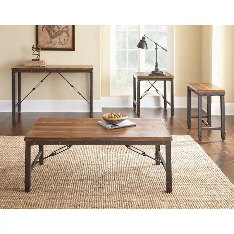 Table basse industrielle en bois naturel