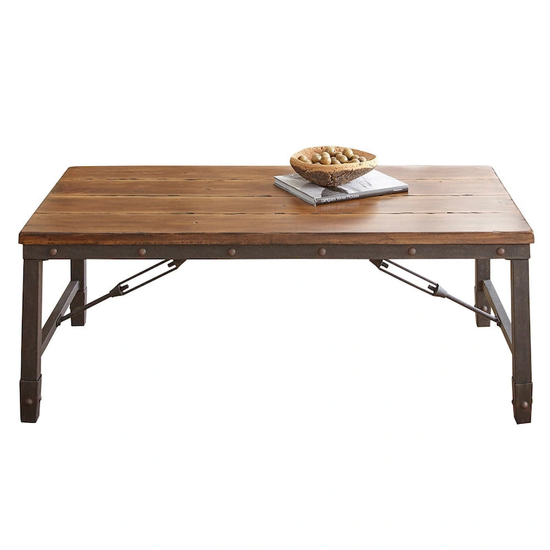 Table basse industrielle en bois naturel