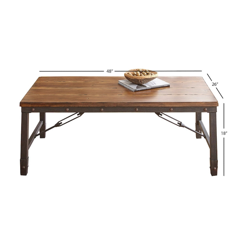Table basse industrielle en bois naturel