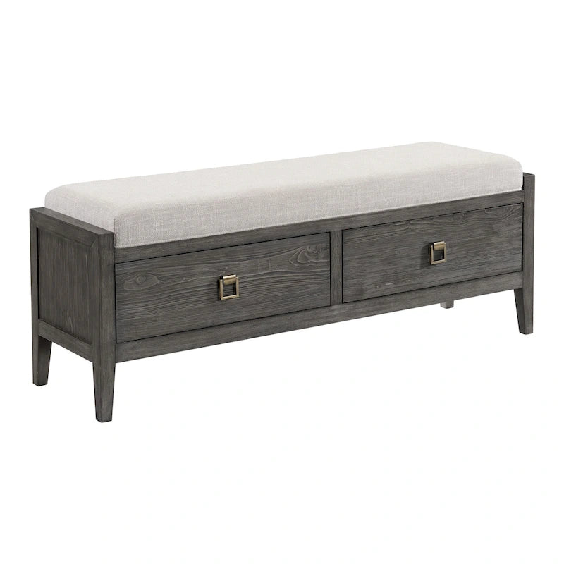 Banc de rangement pour chambre à coucher de 58 pouces de large, fini tacheté brossé